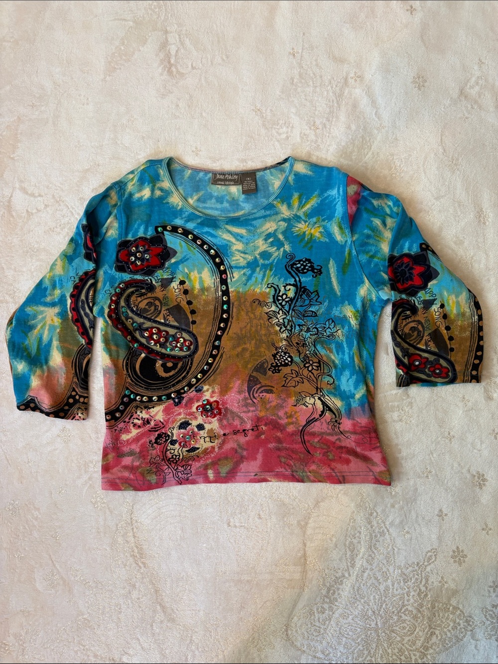 Jane Ashley Medium Casual Lifestyle Long Sleeve Top - Blue & Pink